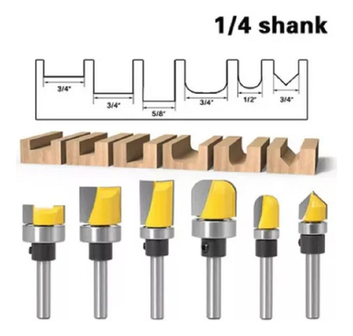 Fresa Madera Para Copiar Canales Toma 1/4 6pcs