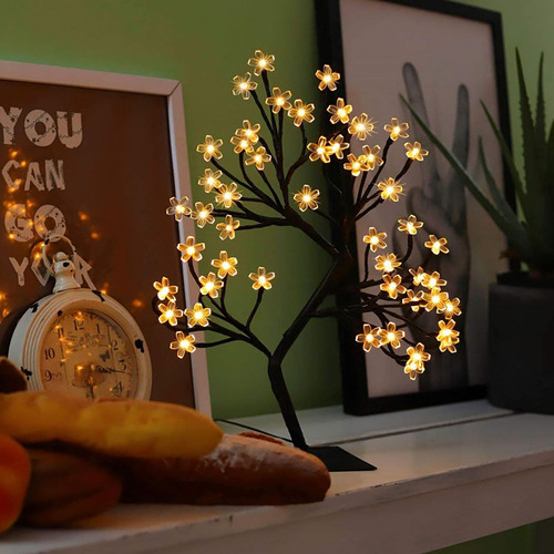 Lámpara De Decoración Navideña Led Luces De Árboles Bonsai E Negro Blanco