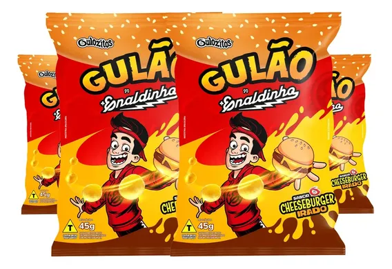 Salgadinho de Milho Gulão Enaldinho Sabor Cheeseburger 45g Kit 4 Und