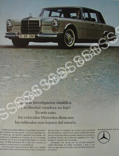 Cartel Retro Autos Mercedes Benz 600 1963 /309 Raro