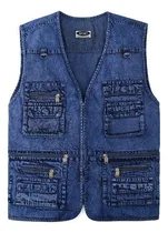 Comprar C Chaleco Mezclilla Hombres Moda Casual Múltiples Bolsillos