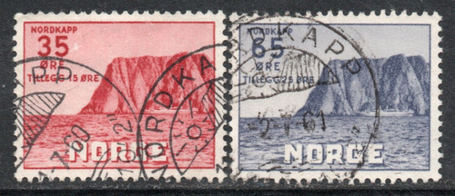 Noruega Serie X 2 Sellos Cabo Norte = Sobretasa Año 1956 