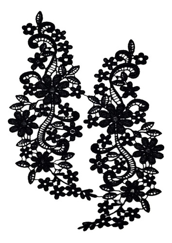 1 Par De Apliques De Encaje Negro Tela Floral De Encaje Para