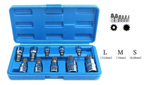 10 Pces Triplo Quadrado Spline Bit Soquete Inviolável