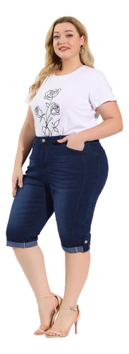 Vaqueros Capri De Mezclilla Talla Grande Pantalón Elástico