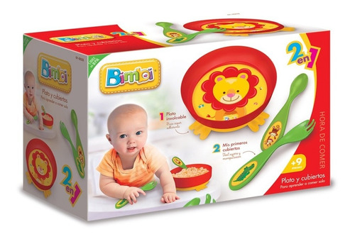 Set Hora De Comer Plato Con Sopapa + Cubiertos Bimbi