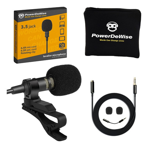 Powerdewise Micrófono De Solapa Grado Profesional Con Clip - Lavalier Micrófono Para Teléfono Con Cámara iPhone Grabación De Video Asmr - Micrófono Pequeño Con Cancelación De Ruido De 3.5 Mm