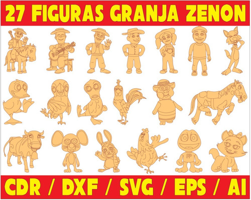 Pack Vectores Corte Laser - 27 Figuras Granja De Zenon