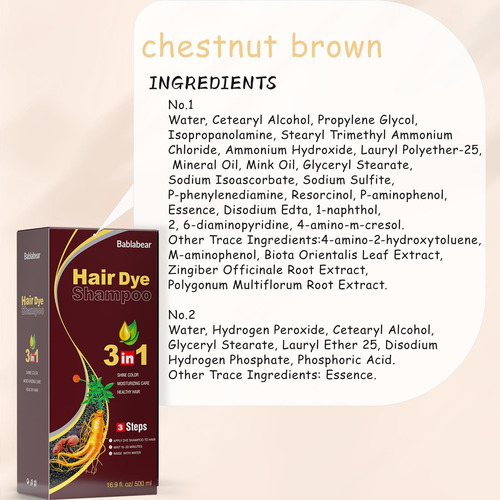 Bablabear Chestnut Brown Hair Color Shampoo Para Cabelos Gri