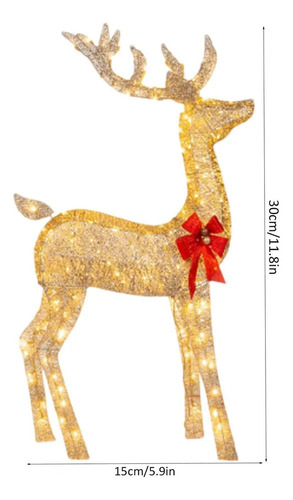 Adorno Navideño De Ciervo Con Lazos Rojos Brillantes Para