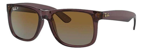 Gafas de sol polarizados Ray-Ban Justin RB4165 Small con marco de nailon color polished transparent dark brown, lente brown degradada, varilla polished transparent dark brown de nailon