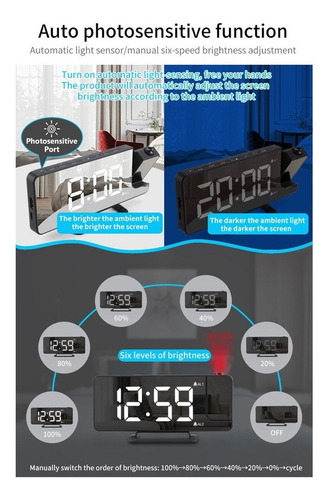 Despertador Vibratorio Proyección Led Reloj Digital