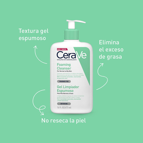 Gel Limpiador Espumoso Cerave Piel Normal A Grasa 473 Ml