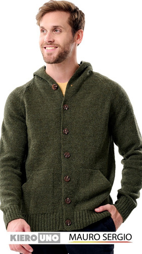 Imagen 2 de 8 de Cárdigan Lana Hombre Tejido Saco Campera Con Capucha Sweater