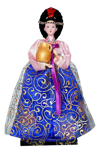Popular Figura De Geisha Coreana, Artesanía En Rosa Y Azul