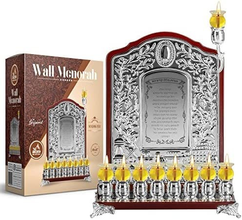 Imagen 3 de 6 de Silver Plated Oil Wall Menorah With Wood Accents - Fits Stan
