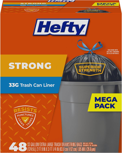 Bolsas De Basura Grandes Y Fuertes, 33 Galones, 48 Unidades