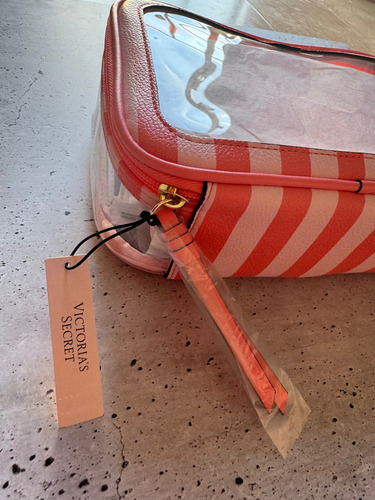 Cosmetiquera De 3 Victoria's Secret Color Glow Orange Stripe Diseño De La Tela Rayas Y Degradado