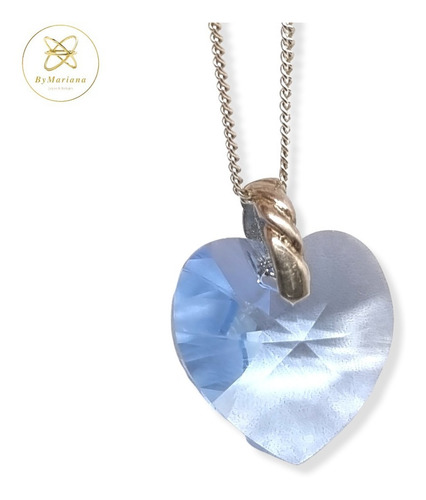 Imagen 2 de 4 de Dije Plata Cristal Swa Corazon Cristal Celeste 18mm