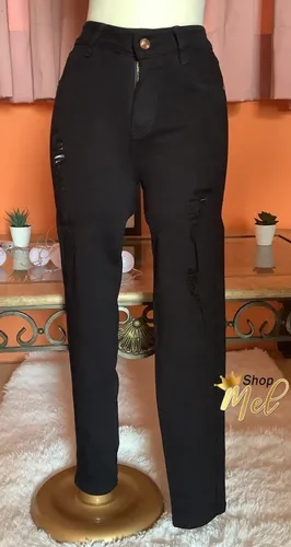 Pantalon Jeans Negro Rasgado Con Pantalones Mujer MercadoLibre