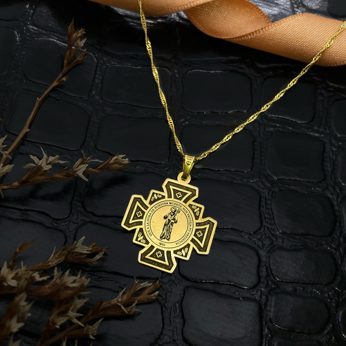 Cadena Y Dije Cruz San Benito Oro 18k Amarillo 40 Cm