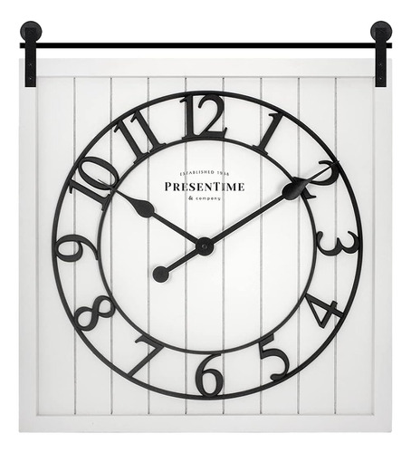 Presentime & Co Farmhouse Barn Door Clock, Estilo Shiplap, C