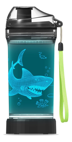 Botella De Agua Para Niños Con Led De Tiburón Brillante 3d -
