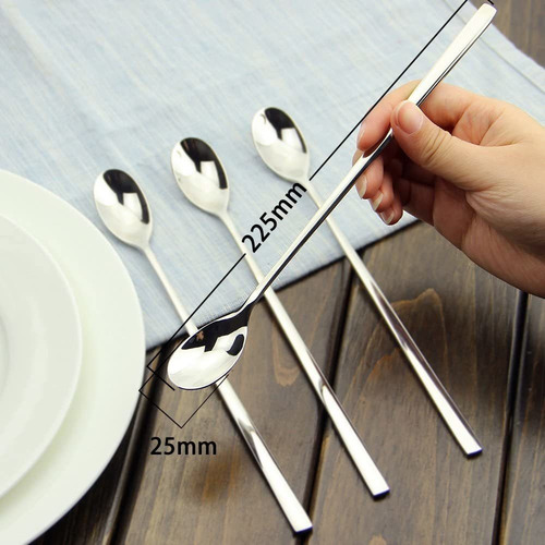 Cuchara De Mango Largo, 22 Cms, Acero Inoxidable Juego De 6
