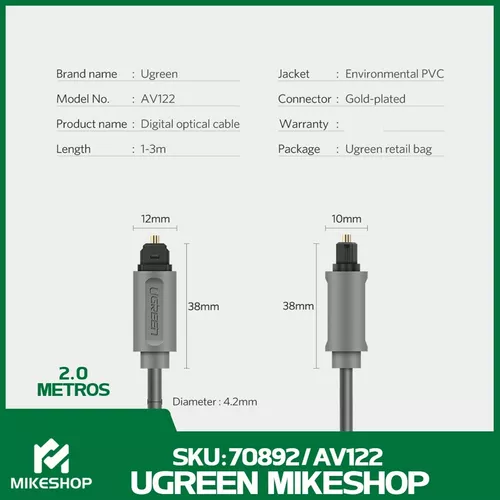 UGREEN 70893 Cable Óptico Toslink spdif De Alta Calidad Para Audio Dig