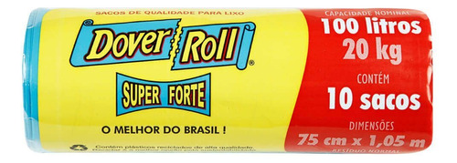 Saco de Lixo Super Forte Azul 100 Litros Dover Roll com 10 unidades