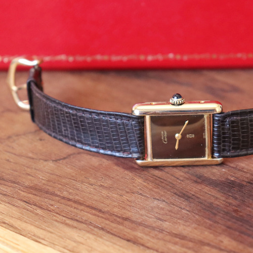 Relógio Cartier Tank Must Tiger Eye Preto Dourado Marrom-escuro (Usado)