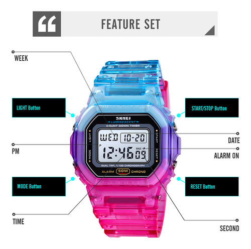 Relógio Esportivo Digital Feminino:, Dual Time, Alarme