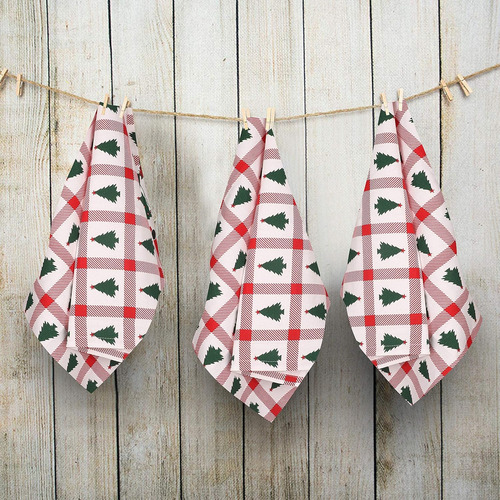 Servilletas De Tela Con Estampado De Árbol De Navidad, Juego