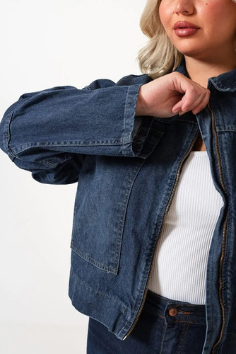 Campera Bomber Mujer Jean Talles Grandes Con Cierre