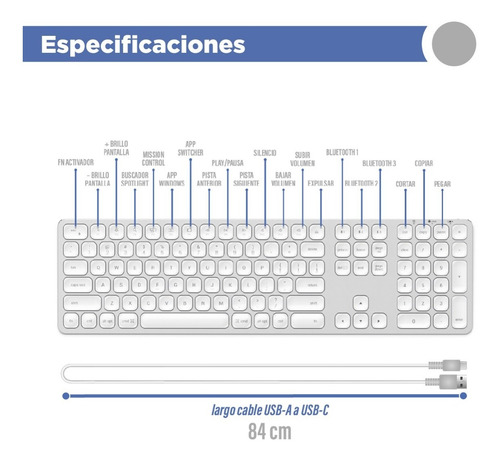 Imagen 2 de 10 de Teclado Bluetooth Satechi C/ Teclado Num / Ingles / No Apple