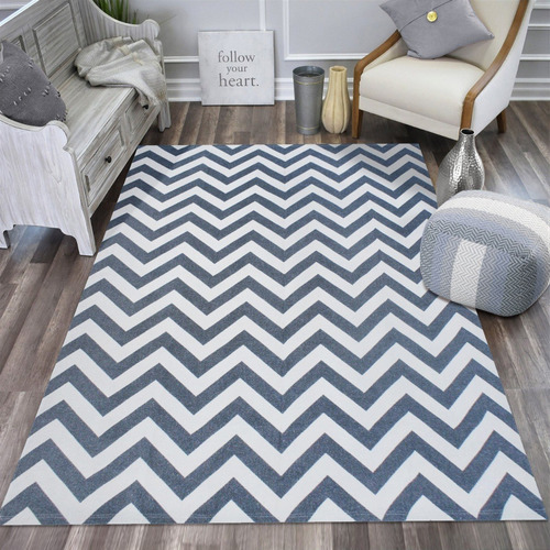 Tapete Sala Antiderrapante 1,32m X 2,00m Chevron Cinza / Cru