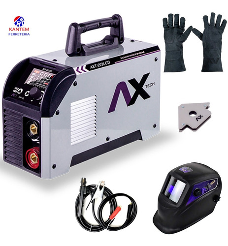 Combo Axtech 202lcd-c1 Soldadora 200a Careta Guantes Esquina