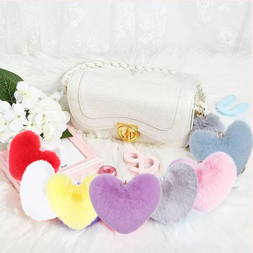 30 Llaveros De Corazón Con Pompones - Lote Al Mayoreo Mix De Colores