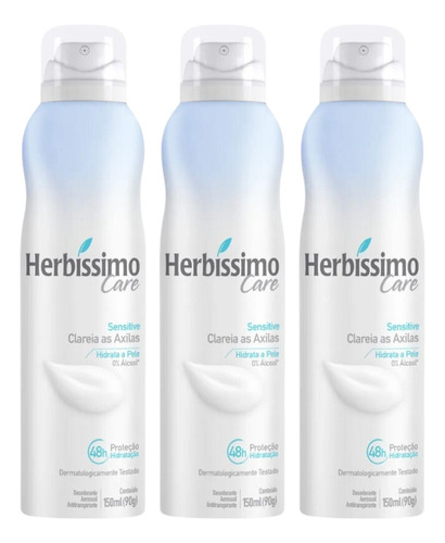 Desodorante Aero Herbíssimo Care Sensitive 150ml - Kit C/3un