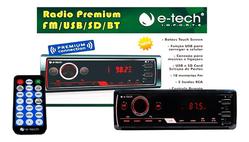 Imagem 1 de 7 de Auto Radio Automotivo E-tech Premium Mp3 Fm 2 Usb Bt Sd App