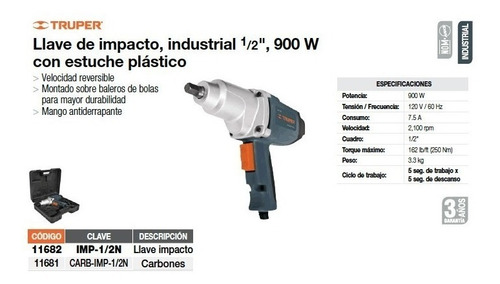 Imagen 2 de 2 de Llave De Impacto 1/2 Industrial Truper 11682