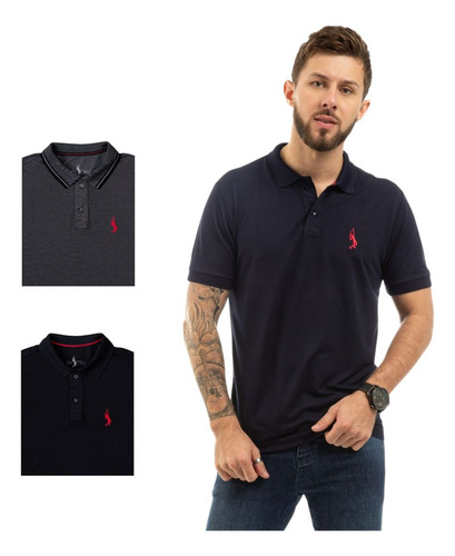 Kit Com 3 Camisa Gola Polo John Pull Piquet Viscose Camiseta