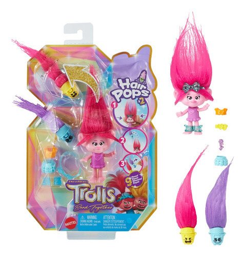 Boneca de papoula Trolls com cabelo de papoula com uma surpresa dentro