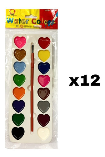 Pack X12 Acuarelas Económicas 16 Colores Souvenir/donación