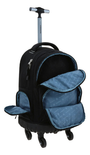 Mochila Chenson Con Ruedas Color Negro Modelo Zilp 1870146-3 Diseño De La Tela Liso