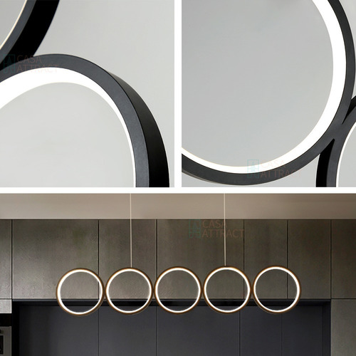 Lustre Moderno Led Luminária C/ Dimmer 100cm Preto Círculos 110V/220V