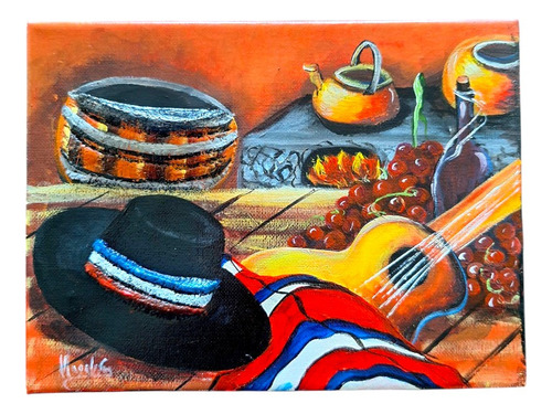 Cuadro Decorativo Chileno Pintado A Mano Oleo Y Acrilico Varios Marrón Claro