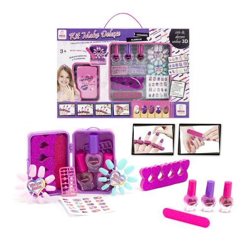 Kit Unhas Postiças Infantis Deluxe Fashion Mega