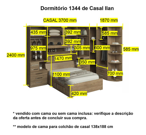Quarto De Casal De Canto E Sem Cama 1344s Carvalho