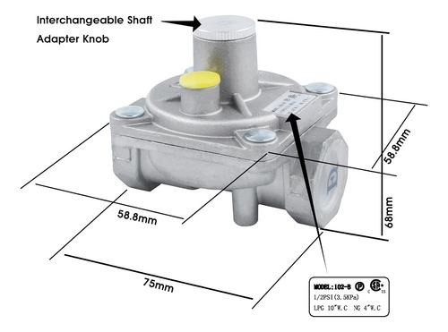 Regulador De Presion Gas 1/2 PuLG 4 Wc/lp Propano 10 Wc